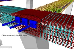 An example of rebar and post-tensioned cables in a BIM image.