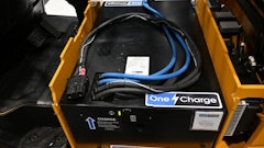 Lithium battery installed in a Hyundai forklift.