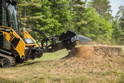 The new products include a low-flow mulcher, stump grinders, angle brooms, a teleboom, a long floor bucket, a cold planer and a v-blade.