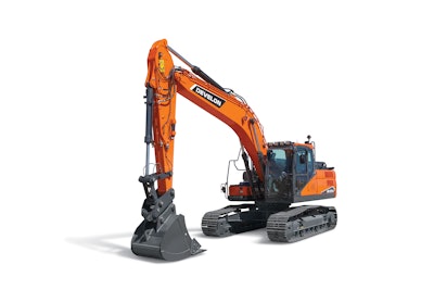 Powered by a 162.3-hp engine, the excavator offers a maximum dig depth of 21 ft., 7 in.