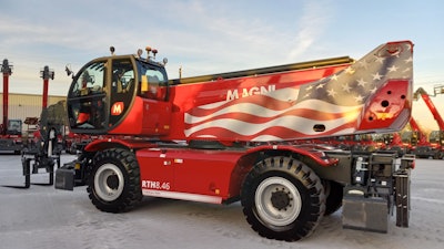 A Magni RTH 8.46 Rotating & Heavy Lift Telehandler during the December 2023 announcement