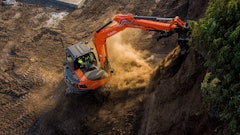 Equipped with a 66.6-hp (SAE J1995 gross) Kubota engine, the KX080-5 features a digging depth of 15 ft., 1.1 in. and a maximum dumping height of 17 ft., 2.7 in.