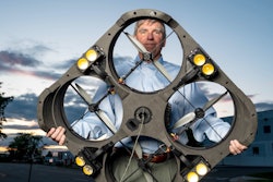 The compact area lighting system mounts a high-intensity LED array on a tethered unmanned aerial vehicle, also known as a drone, positioning the light 40 feet up to 100 feet above a jobsite.