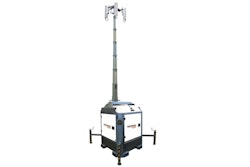 The portable light tower is powered by a Kubota Z482 two-cylinder diesel engine and equipped with four 320-watt LED lights.