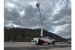 The new Curry Supply Aerial Truck features the AxionLift model AT4313i with insulated arial device and a 44.3-ft. working height, mounted to a custom Dakota Utility Line Body.