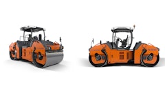 While the HD+ 120i V-VIO 12 t tandem roller features a vibrating roller drum (50 Hz or 3,000 vpm) at the front and a VIO drum at the rear, the HD+ 120i VIO-2 HF provides additional application options with two VIO drums.