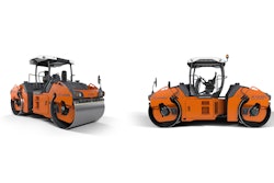 While the HD+ 120i V-VIO 12 t tandem roller features a vibrating roller drum (50 Hz or 3,000 vpm) at the front and a VIO drum at the rear, the HD+ 120i VIO-2 HF provides additional application options with two VIO drums.