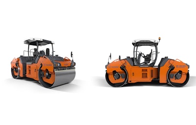While the HD+ 120i V-VIO 12 t tandem roller features a vibrating roller drum (50 Hz or 3,000 vpm) at the front and a VIO drum at the rear, the HD+ 120i VIO-2 HF provides additional application options with two VIO drums.