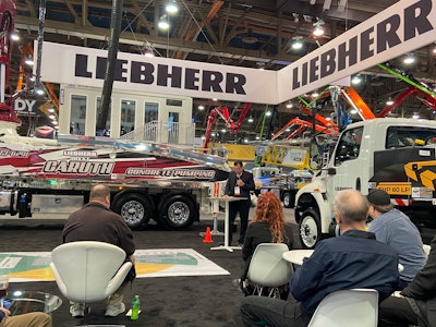 Liebherr’s Divisional Director of Concrete Technology Guilherme Zurita begins the press conference discussing the newest concrete pump, the 38Z4 XXT.
