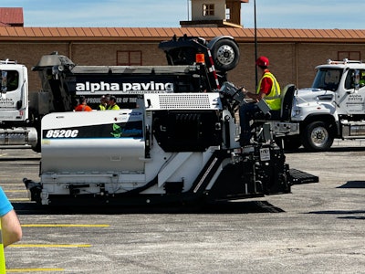 Matt Stanley demonstrating the LeeBoy 8520C FULLY ELECTRIC commercial asphalt paver.