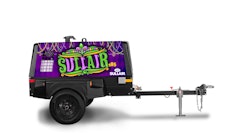 The Sullair 185 Mardi Gras-themed compressor is powered by a 49 hp Perkins 404F-E22T diesel engine.