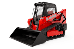 The machine includes the IdealTrax track auto-tensioning system, a swing-out cooler that keeps the engine compartment clean and engine temperatures down, and the Manitou EasyMANAGER fleet management platform (telematics).