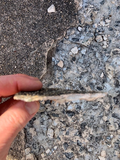 Delaminations typically occur because of a weak zone located directly below a densified surface layer (DSL) that fractures along a horizontal plane allowing the top surface of the floor to separate from the body of the concrete. Read more on 'How to Avoid the Delamination of Steel-troweled Floors' by Kim Basham at https://CONC.me/j17de1ik