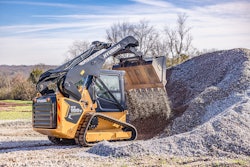 The Hyundai HT100V CTL working in a gravel-hauling application.