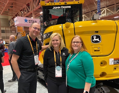 The John Deere team discussed the 85-P excavator, which is popular rental equipment.