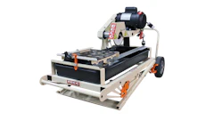 Powered by a 10-amp motor, the TMS-7 is equipped with a pump, six table wheels, galvanized steel guide rails, water fill indicator and miter guide.