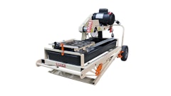 Powered by a 10-amp motor, the TMS-7 is equipped with a pump, six table wheels, galvanized steel guide rails, water fill indicator and miter guide.
