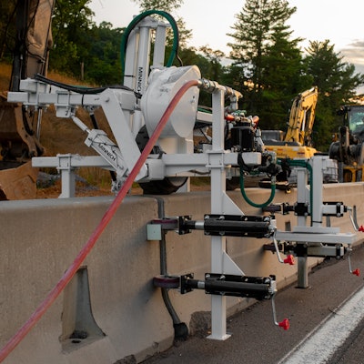 The Single Gang Barrier Wall Drill is a self-propelled, pneumatic drill, which is designed for roadway construction and patching projects requiring concrete barrier wall protection.