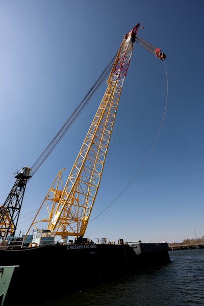 The Chesapeake, a 1000-ton lift capacity derrick barge, the Ferrell, a 200-ton lift capacity revolving crane barge and the Oyster Bay, a 150-ton lift capacity crane barge are in Baltimore Harbor. The barges will be used by the Navy’s Supervisor of Salvage and Diving to remove submerged portions of the Francis Scott Key Bridge. The barges, contracted through Naval Sea Systems Command will support the Coast Guard led Unified Command in its effort to clear and re-open the channel.