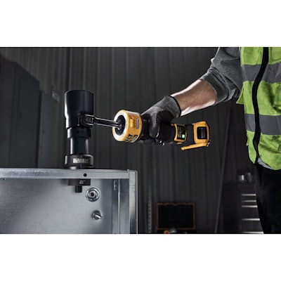 The new products include the 20V MAX* Hydraulic Knockout Tool (DCE600), 20V MAX* XR Brushless Cordless Mid-Size Bandsaw (DCS378) and 20V MAX* XR Brushless Cordless Dual-Trigger Bandsaw (DCS379).