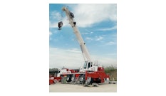 The Liebherr LTM 1100-5.3 has a maximum capacity of 110 tons and a long 203-ft. telescopic boom for reach.