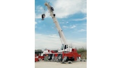The Liebherr LTM 1100-5.3 has a maximum capacity of 110 tons and a long 203-ft. telescopic boom for reach.