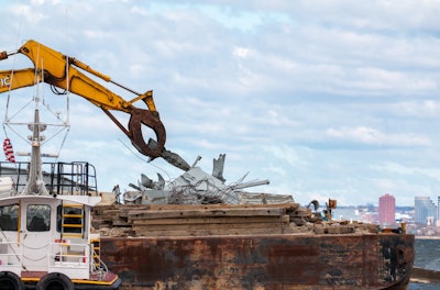 Progress included the removal of a 156-ton piece of Span 19 outside of the navigational channel, which was hoisted and loaded onto a barge and taken to Sparrows Point, Md., for future disposal.
