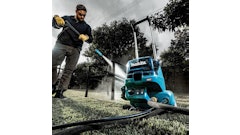 The Pressure Washer features three power levels for power and runtime management, with 1,300 psi and 1.5 gpm on the high setting.