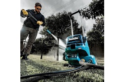 The Pressure Washer features three power levels for power and runtime management, with 1,300 psi and 1.5 gpm on the high setting.