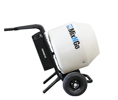 The Mix-N-Go mixer features a polyethylene drum designed for removal of dried concrete.