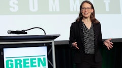 Mary Aufdemberg, general manager, product strategy and market development, Daimler Trucks North America, delivers the keynote address at the 2024 Green Truck Summit.