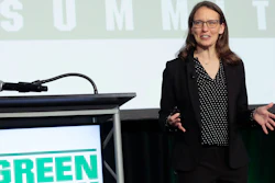 Mary Aufdemberg, general manager, product strategy and market development, Daimler Trucks North America, delivers the keynote address at the 2024 Green Truck Summit.