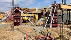 The column system features integrated accessories that reduce material onsite and increase safety during assembly.