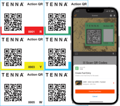 Action QR supports processes by allowing contractors to pre-configure color-coded QR labels which, when scanned by field users, open distinct actions within the Tenna App to facilitate the beginning of a workflow.