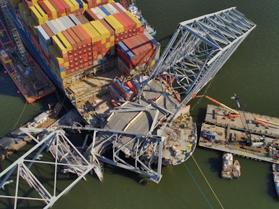 An aerial image of the Unified Command response operations in Baltimore, Md.