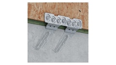 MASOZ installs on the inside of the form board (outside of wall), allowing panels to be placed without aligning sill plate holes with protruding anchor bolts.