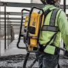 Lightweight at 25 lbs. with the DEWALT POWERSHIFT battery installed and features a durable roll cage with adjustable hi-vis harness.