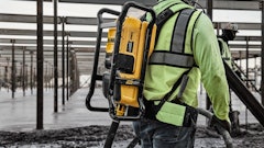 Lightweight at 25 lbs. with the DEWALT POWERSHIFT battery installed and features a durable roll cage with adjustable hi-vis harness.