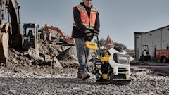 The POWERSHIFT Plate Compactor provides 3,370 ft./lbs. of force through its 15.7-in. plate with controls that are mounted on a folding handle for user control.