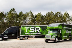 For a publicity photo shoot in March at Tempest Storm Rental’s Covington, La., headquarters, Tempest showcases two tractor-trailers and Mobile Command Center from its TSR Mobile Store fleet.
