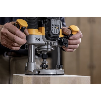 The tool features a 2-1/4 peak hp brushless motor that handles router bits up to 2-1/2 in. in diameter and is equipped with a plunge lock lever, an adjustable three-position turret stop, a tool-free depth adjustment system and a spindle lock.