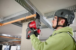 The 2-in-1 design supports dust compliance and enables drilling for small ceiling anchors.