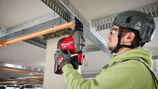 The 2-in-1 design supports dust compliance and enables drilling for small ceiling anchors.