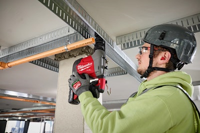 The 2-in-1 design supports dust compliance and enables drilling for small ceiling anchors.
