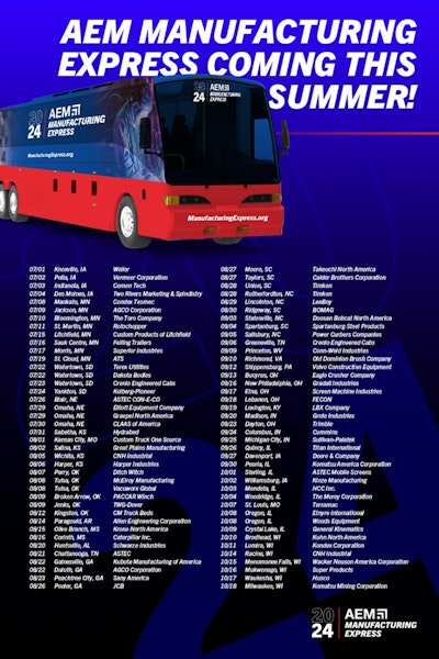 The AEM Manufacturing Express visited Weiler on July 1 and will be at Vermeer on July 2, followed by Cemen Tech on July 3.