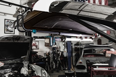 The work lights feature multiple lighting mode options, can rotate for accessibility, feature long run times and multiple hanging and positioning options.
