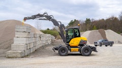 One of the benefits of a compact wheeled excavator is its ability to travel — up to 25 mph for some advanced models — whether that is zipping across a jobsite or traveling from site to site.
