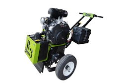 Powered by a 27-hp electric start gasoline engine, the machine features a single piece drum design with cutouts on each side of the housing for access.