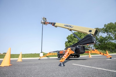 The X660SJ has 65 ft., 7 in. of platform height, 500 lbs. of capacity for up to two workers, 39 ft. of horizontal reach and indoor or outdoor versatility.