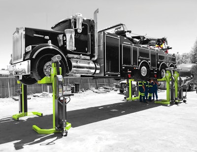 ARI-HETRA Wireless Mobile Column Lifts can be hooked up in sets of up to eight with a maximum capacity of 144,000 lbs.